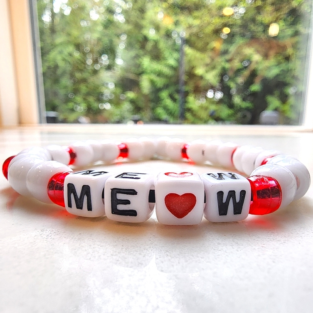 NWT ME❤️W Red and White Friendship Bracelet Hand Made by My Son
